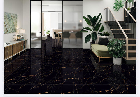 Atlantis 60x60cm Black Gold Polished Wall and Floor Tiles