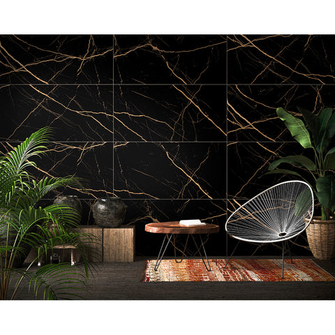 Atlantis 60x120cm Black Gold Polished Wall and Floor Tiles